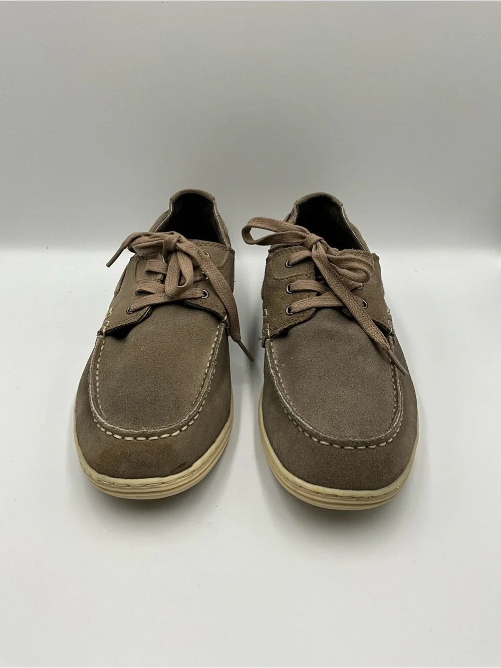Perry Ellis America Digger Boat Shoes Size 11 Taupe Suede Leather Lace-Up